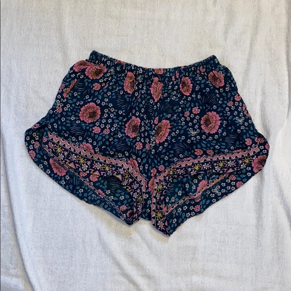 Women’s floral, flowy shorts.